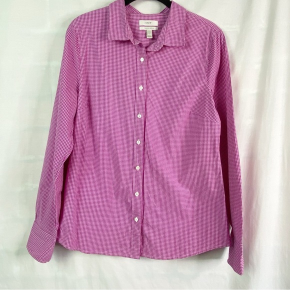 J. Crew Stretch Perfect Magenta Pink Plaid Long Sleeve Button Up Shirt Med - Picture 1 of 4